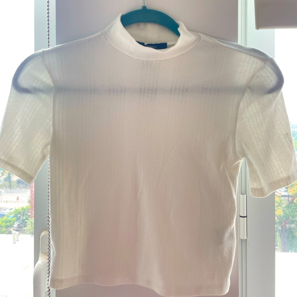 White mock neck crop top